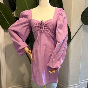 Lilac Linen Puff Sleeve Dress